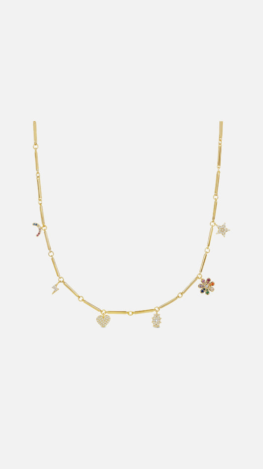 Multi charm bar necklace