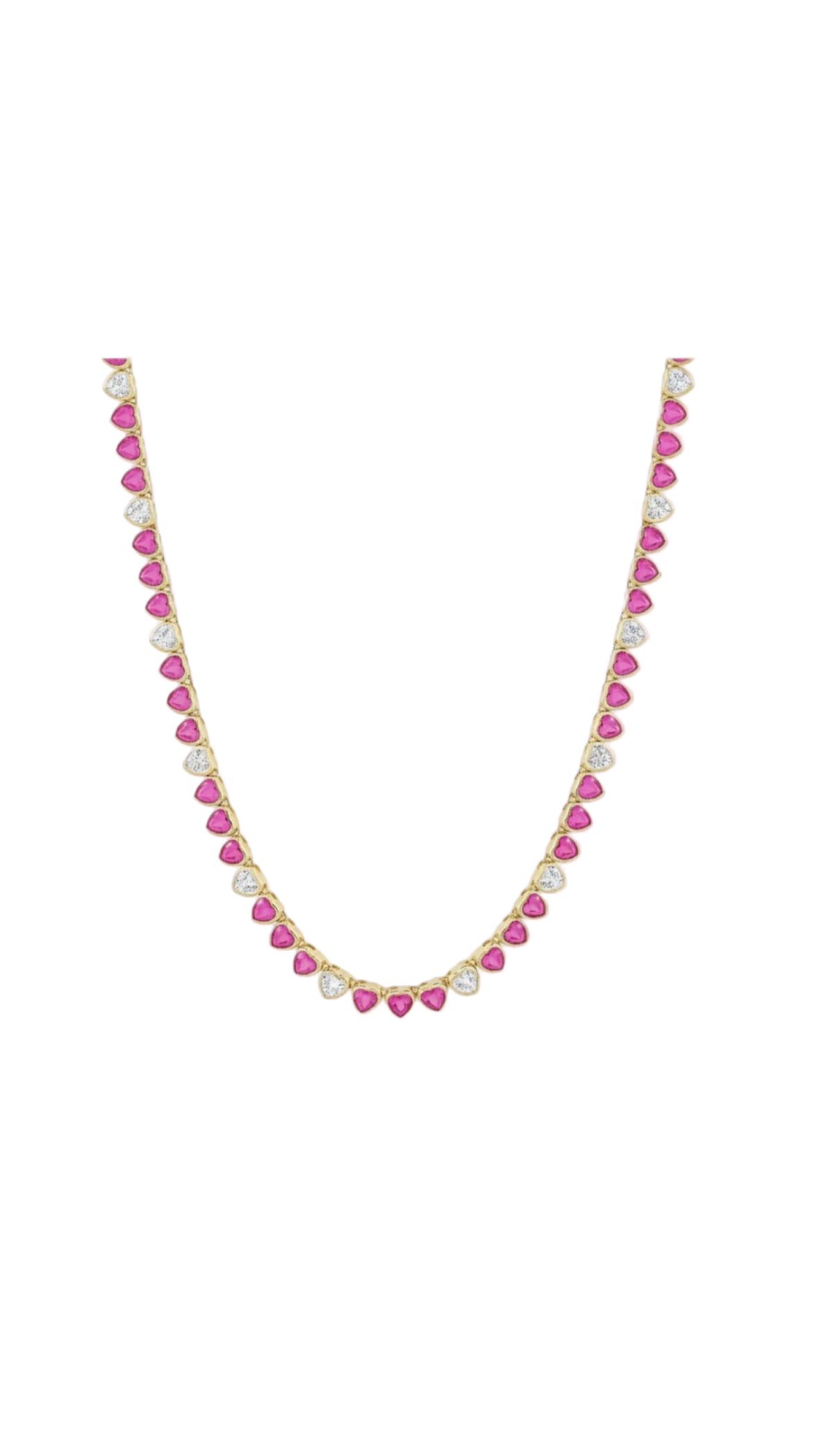 PINK BEZEL HEART
TENNIS NECKLACE