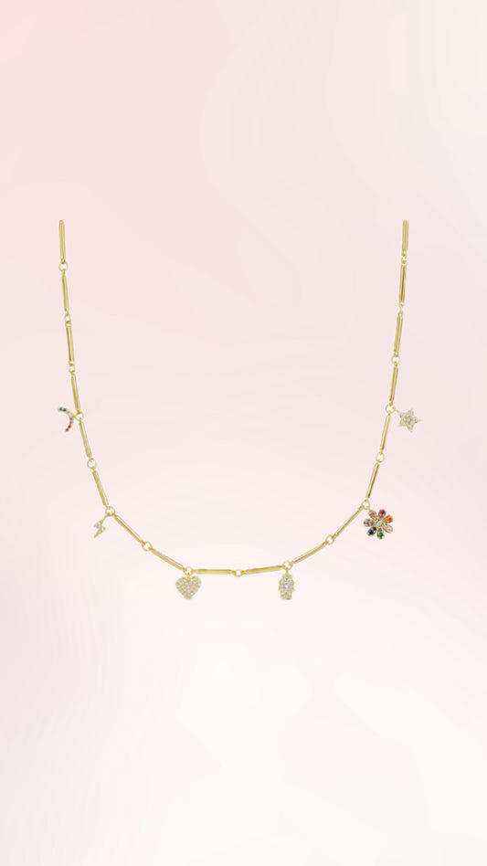 Multi charm bar necklace